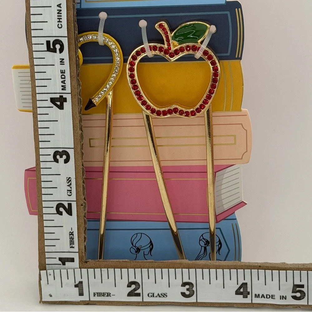 Piper K Back to School Apple Pencil Gold Tone Hair Pins - Set of 2